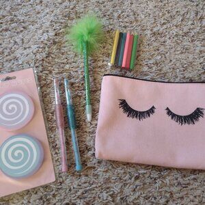 NEW lot of 6 school supplies - pencil case, sticky notes, pens, pencils